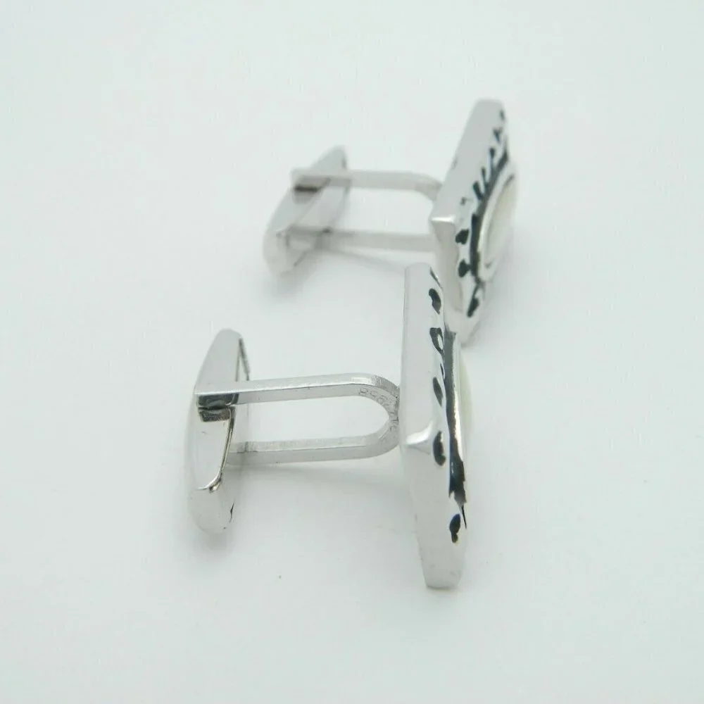 Mother of Pearl Silver Tone Textured Cufflinks Set